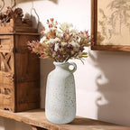 Sunddo White Ceramic Vase, Rustic Farmhouse Decorative Vase with Handle, Farmhouse Decor, Centerpieces Entryway Shelf Living Room Table Decor 10 inch