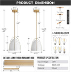 White Gold Pendant Light 3-Light Socket Large Pendant Light Fixture with Adjustable Pendant Rod 12in Dome Kitchen Pendant Lighting for Kitchen Island Dining Room Kitchen Sink, E26
