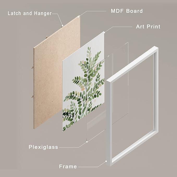 SIGNWIN Framed Green Pastel Forest Fern Leaf Wall Art, Set of 4 Collage Nature Garden Wall Decor Prints, Nature Wilderness Wall Décor for Living Room, Bedroom - 11"x14" White