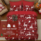Christmas Comforter Set Twin Size,Red Christmas Bed Set with Reindeer Stars Bedding for Holiday, 2 Pieces 1 Reversible Comforter and 1 Pillowcase