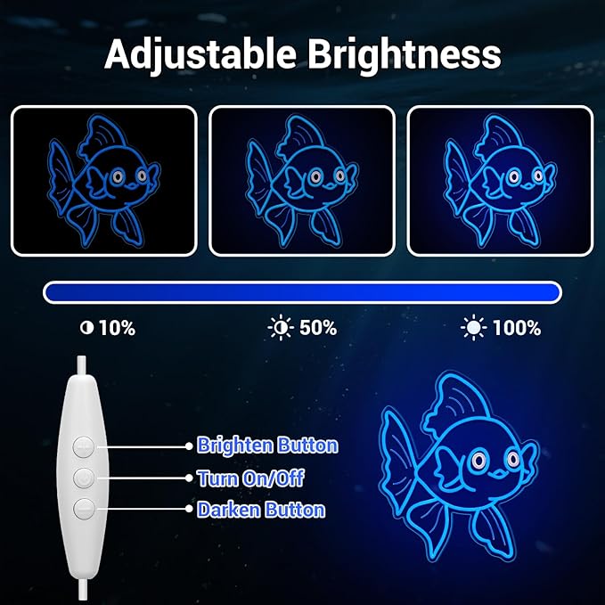 Neon Signs for Wall Decor Lucky Blue Goldfish LED Signs for Wall Art Decor Ocean theme Restaurant Home Bar Kitchen Dining Bedroom Decor Christmas Gifts