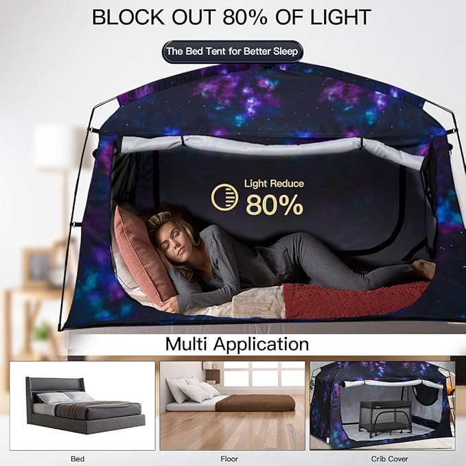 Bed Tent,Portable Privacy Sleeping Bed Canopy,Blackout 90% Drapes for Kids and Adult,Indoor Space Tent with Breathable Large Mesh Windows