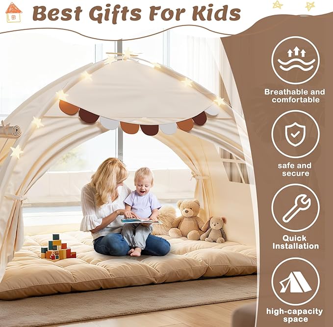 Bed Tent Twin Full Size Bed Tent for Kids Foldable Bunk Canopy Tents Privacy Space Blackout Toddler Sleeping Tents Breathable Portable Cottage Drafty Room for Indoor Bedroom