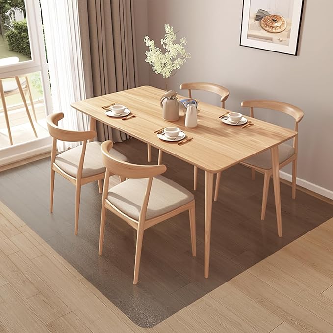 Floor Mats for Home, 5'×7' Translucent Black Vinyl Area Rug for Under Dining Table, Waterproof Non-Slip Hard Floor Living Room Rug, PVC Rolling Chair Protector for Workspace, High Traffic Areas