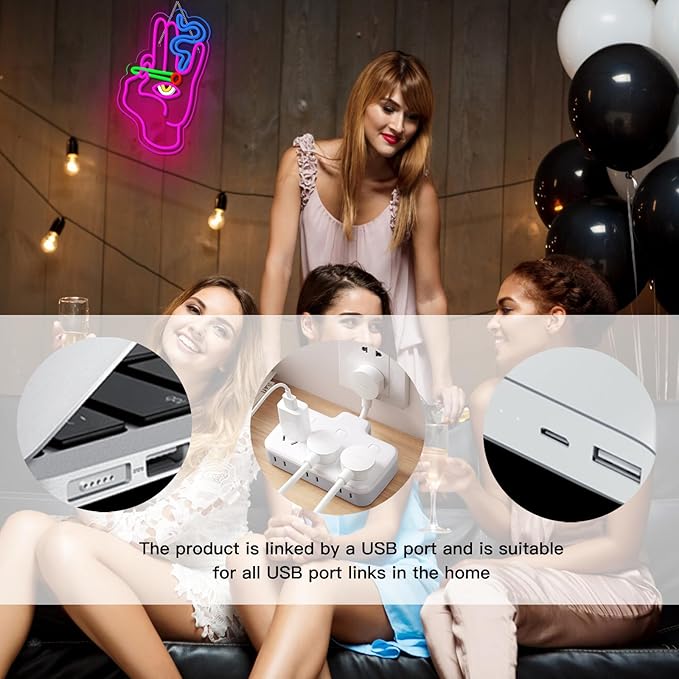 WLHOPE Evil Eye Hand Neon Sign for Wall Decor Pink Blue Led Lights Hamsa Light Signs USB Connectivity Eye Neon Light Signs for Bedroom Game Room Home Bar Pub Cafes Party Gift