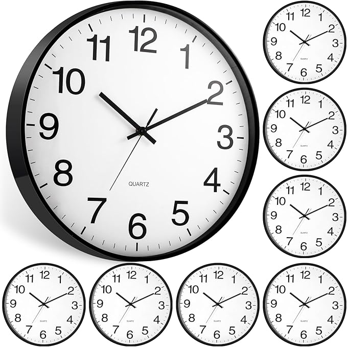 Inbagi 8 Pcs Wall Clock Large Silent Battery Operated Wall Clocks Modern Non Ticking Wall Clocks Bulk Decorative for Kitchen Office Living Room Home Bathroom Bedroom Classroom(White,14 Inch)