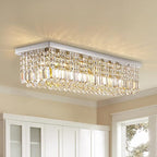 Siljoy Modern Crystal Chandelier 8-Lights Rectangular Flush Mount Pendant Ceiling Light Fixture Rectangle K9 Crystal Raindrop Chandelier for Dining Living Room Kitchen Island L40'' x W10'' x H10'