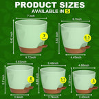 Uneed Indoor Self Watering Planters with Drainage Holes and Saucers, 7/6.5/6/5.5/5 Inch-5 Pots,for Indoor Plants, Herbs, Succulents-Green