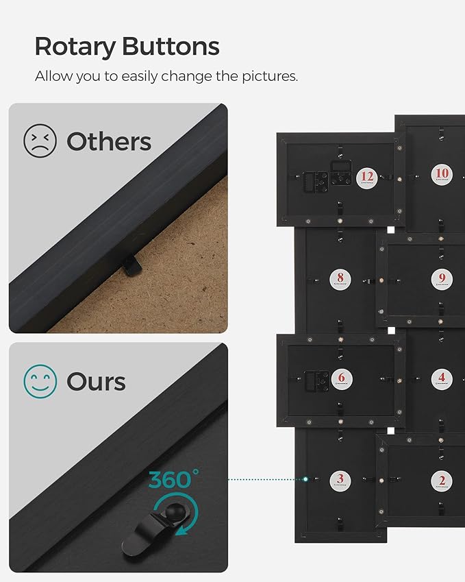 SONGMICS Collage Picture Frames, 4x6 for Wall Decor Set of 12, Multi Family Photo for Gallery Decor, Hanging Display, Assembly Required, Ink Black URPF26BK