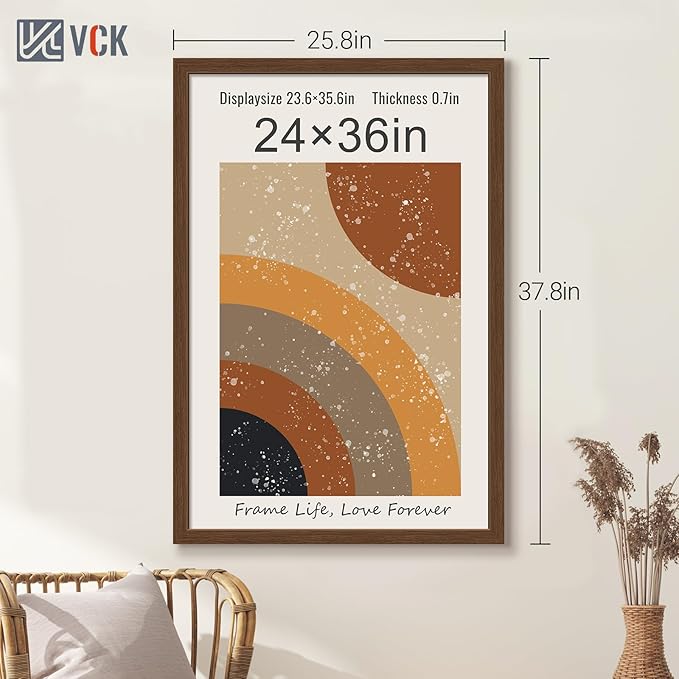 VCK 24x36 Brown Poster Frame 3 Pack, Wood Picture Frame with Exclusive Wood Grain, Wall Mounting Hanging