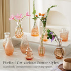 Glass Bud Vase Set of 20 - Small Vases for Flowers in Bulk - Assorted Vintage Crystal Vases for Flowers, Table Centerpieces (Amber, 20 Pcs)