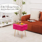 Wimarsbon Faux Mink Fur Storage Ottoman, Modern Soft Footstool, Storage Bench with Metal Legs, Vanity Seat, Fur Stool, Ottoman Coffee Table, Makeup Chair, Vanity Stools for Bedroom (Rose Red)