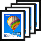 FIXSMITH 8.5x11 Picture Frame Set of 4, Photo Frame with HD Plexiglass, Display Pictures 6x8 with Mat or 8.5x11 Without Mat, Black Picture Frames Collage Wall Decor, Gallery Wall Frame