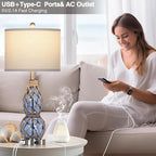 26" Coastal Glass Table Lamps Set of 2, 3-Way Dimmable Touch Lamps with USB Ports and AC Outlet, Nautical Bedside Lamps for Bedroom Living Room