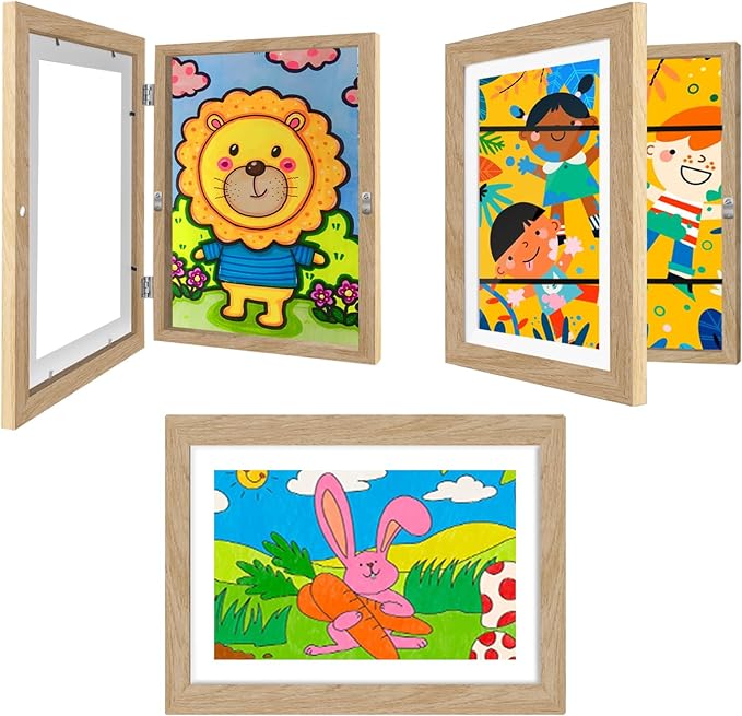 3 Pack Kids Artwork Frames 10x12.5 Inch Changeable Kids Art Frame with Front Opening for Art Display, Horizontally Vertically Wall Mount for Kids Drawing & School Projects (Wood)