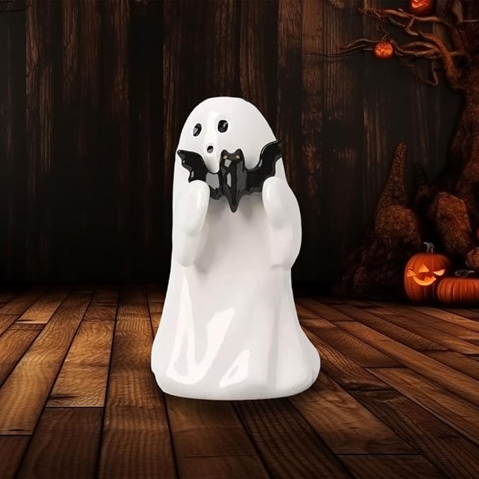 Halloween Ghost Figurine with Holding Bat, Funny Resin Ghost Statue Halloween Decor for Bookshelf, Terrace, Bedroom,Porch and Tabletop