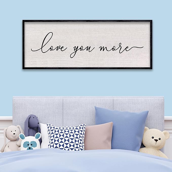 LuZhiQiang Love You More Sign Wall Decor 40"x15" for Master Bedroom Above Over Bed Large Simple Wood Framed Hanging Wall Art (Black)