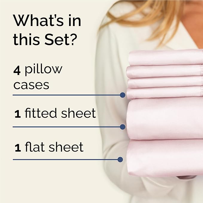 Full Sheets Set 6 Piece - Includes 4 Pillowcases - Bed Sheets Full Size - Soft Hotel Luxury Bedding - Cooling, Comfy & Breathable - 1 Flat & 1 Fitted & 4 Pillowcases w/ Deep Pockets - Lavender Pink