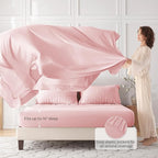 MUXHOMO 5 Pieces Twin XL Comforter Set, Seersucker Bed in a Bag Twin XL Size, All Season Luxury Bedding Set with Comforter, Flat Sheet, Fitted Sheet, Pillowcase & Sham, Pink