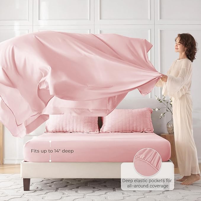 MUXHOMO 7 Pieces California King Comforter Set, Seersucker Bed in a Bag Cal King Size, All Season Luxury Bedding Set with Comforter, Flat Sheet, Fitted Sheet, Pillowcases & Shams, Pink