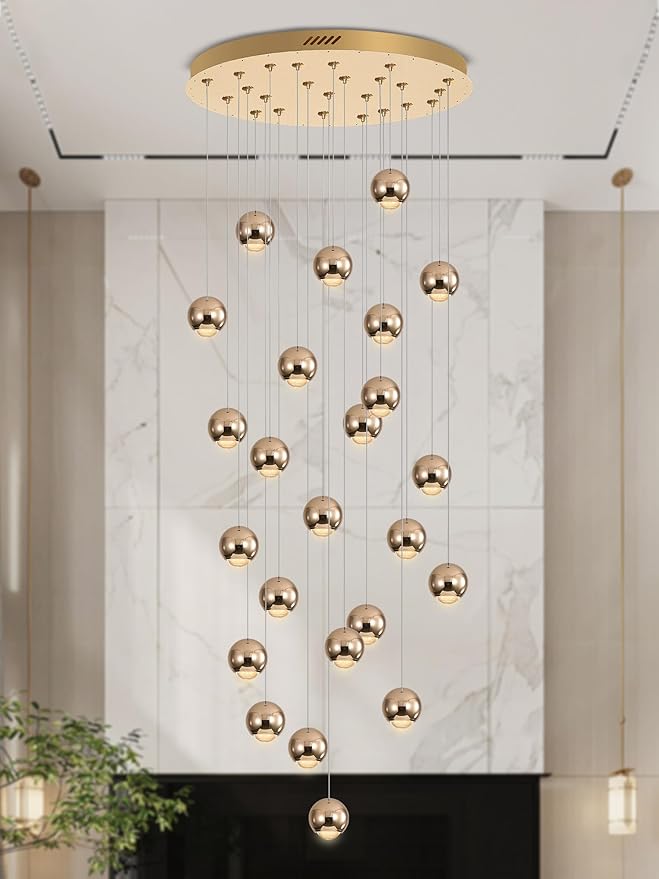 Farmhouse Crystal Chandelier, Luxury Hanging Lights High Ceiling Pendant Lighting for Foyer Staircase 24 Lights Gold Chandelier Dimmable 2700k-6000k