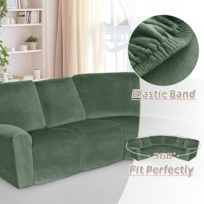 Arfntevss Sectional Recliner Couch Covers Velvet Corner Sectional Sofa Cover for Reclining Stretch Soft L Shape Recliner Slipcover Thick U Shaped Washable Protector (5 Seat Cover, Grayish Green)