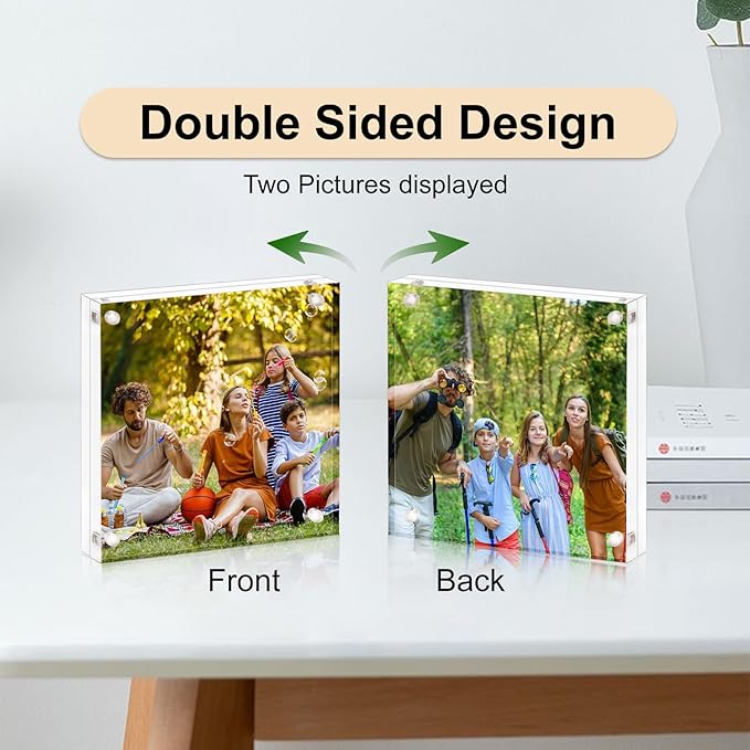 7x7 Acrylic Picture Frame 5 Pack,Clear Double Sided Frameless Photo Frame with Magnetic, Free Standing Desktop Acrylic Frame Display, Lucite Frame with Gift Box Package
