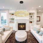 Dia 24" Modern Crystal Chandelier Black Ring Chandelier Adjustable Height Luxury Crystal Pendant Ceiling Light Fixture for Dining Living Room Bedroom