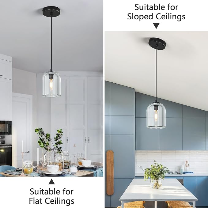 Modern Black Pendant Lights Kitchen Island Ceiling Chandelier Indoor Crystal Hanging Light Fixtures for Dining Room Kitchen Living Room Bedroom（2Pack）