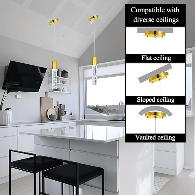 Linear Chandeliers LED Pendant Lights for Kitchen Island Fixtures Bubble Crystal Chandeliers 6000K Daylight LED Bulbs Mini Pendant Lighting for Island Modern Pendant Light Fixtures