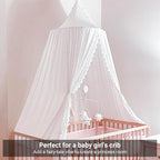 OldPAPA Kids Bed Canopy with Pom Pom Hanging Mosquito Net for Baby Crib Nook Castle Game Tent Nursery Play Room Decor，White