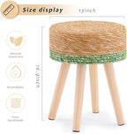Handwoven Outdoor Ottoman, Water Hyacinth Pouf Round Patio Footstool with Wood Legs, 17-Inch Multipurpose Vanity Stool, Dining Chair, Patio Footrest for Balcony and Garden, Green