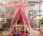 VETHIN Bed Canopy for with Lights,Double Layer Princess Round Dome Dreamy Mosquito Net Bedding Girls Room Castle Play Tent Hanging House Decor Reading Nook Canopies(Green/White)