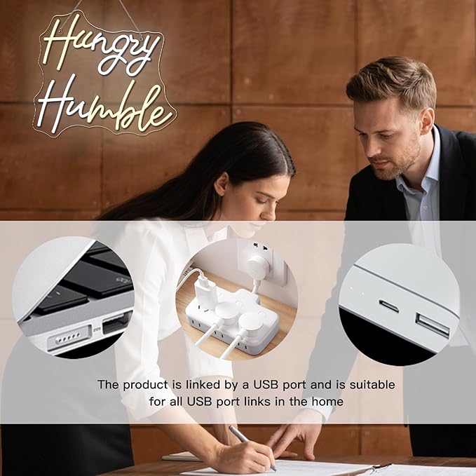 WLHOPE Hungry Humble Neon Sign Dimmable Led Signs for gym Wall Decor, Neon Lights USB Powered Transparent Acrylic Board Sign for office classroom bedroom Decoration14.17 * 12.6 inch