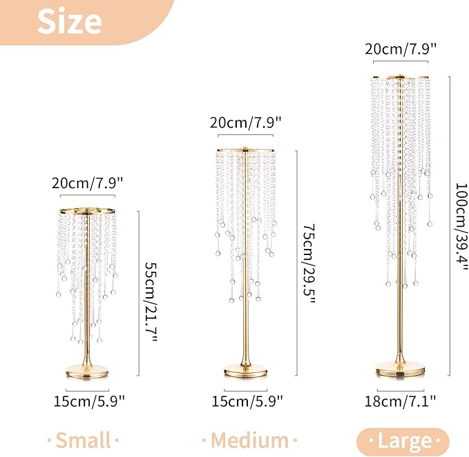 NUPTIO Wedding Centerpieces Gold Vases: 2 Pcs 39.4in Tall Crystal Flower Vase Metal Flowers Stand for Party Tables Decorations - Elegant Bulk Weddings Decoration Table Chandelier Centerpiece Stands