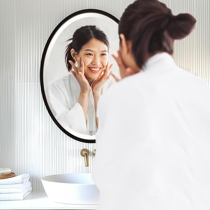 OVALCREST - Oval Wooden Beveled Wall Mirror for Home Decor, Bathroom, Vanity, Bedroom, Living Room, Hallway - London Style (Rubbed Black) 21.1 x 31.1