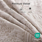 Yvooxny 3-Piece Quilt Set Queen Size Velvet Embroidery Quilted Bedspread Coverlet Set Bedding Set with Pillowcases for All Seasons, White, 98 * 90 Inches