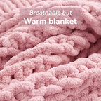 Chunky Knit Throw Blanket, 30''*40'' Knitted Throw Chenille Yarn for Bed Couch, Handmade Light Pink Crochet Big Thick Blanket, Machine Washable Cute Comfy Blanket for Home Decor