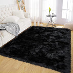 Latepis Area Rug 6x8, Faux Fur Sheepskin Rug for Living Room, Fluffy Washable Rugs for Bedroom, Dorm, Luxury Room Decor, Black Fur Rugs, Rectangle