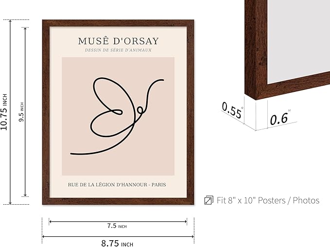 Poster Master Vintage Poster - Retro One Line Butterfly Drawing Print - Butterfly Line Art - Minimal Gift for Him, Her, Animal Lover - Abstract Decor for Home, Office, 8x10 Brown Framed