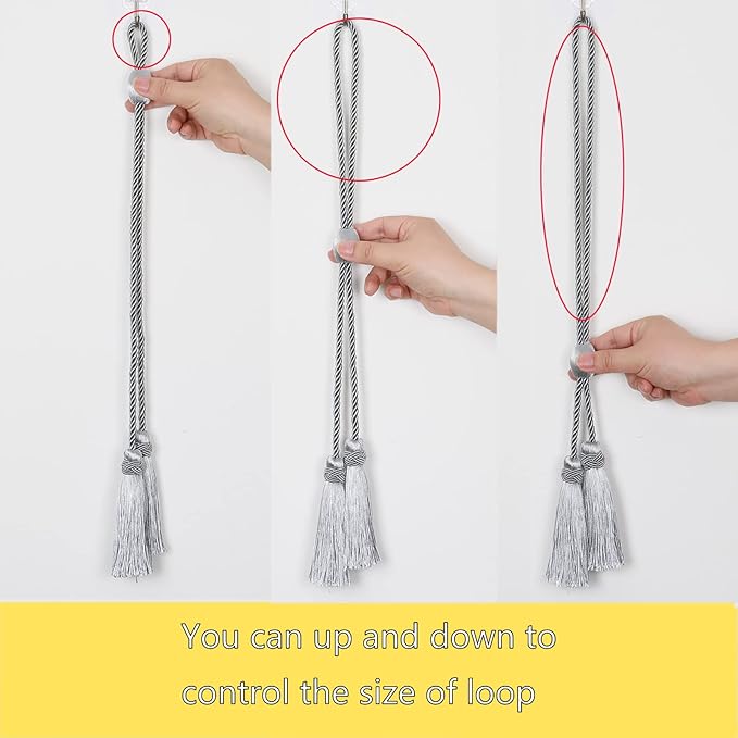 Curtain Tiebacks with Tassel,Modern Rope Window Curtain Ties Backs for Draperies, Outdoor Elegant Decorative Curtain Holdbacks 4 Pack