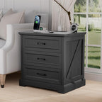 HOMMPA 24'' Farmhouse Nightstand with Charging Station, Bedside Tables with Storage, Side Table with USB Port, 3 Drawers End Table Dresser, Wood Night Stand for Bedroom, Living Room, Black