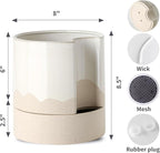 Nihow Self Watering Plant Pot: 8 Inch Ceramic Planter with Drainage Hole & Water Storage Plus for Indoor & Outdoor Plants - Cylinder Round Flower Pot for Succulent/Herbs/Violets - White & Wave Nature