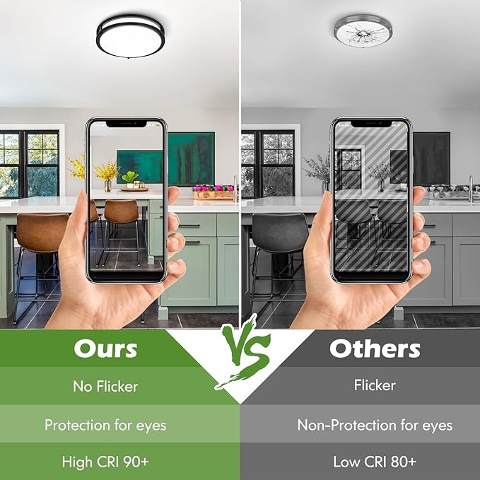 4-Pack 36W LED Flush Mount Ceiling Lights, 3200LM Black Ceiling Light Fixtures, 5 Color in One (2700K/3000K/4000K/5000K/6500K), 12'' Modern Round Ceiling Lamp for Kitchen Hallway Stairwell Offices