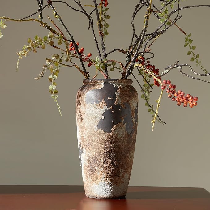 Smiletag Rustic Vase for Home Decor, Farmhouse Terracotta Vases, Stone Vases, Large Vases for Living Room Decor, Rustic Flower Vase Decoration for Living Room Tall Ceramic Vase
