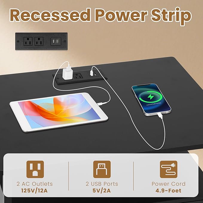 27 Inch Wide Night Stand with Charging Station, Wood Nightstand with Open Shelf, Large Drawer Bedside Table for Living Room/Bedroom/Office (Black)