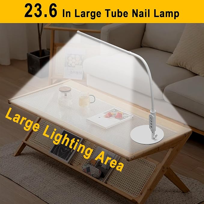 CGBE Led Desk Lamp: 360° Adjustable Nail Light for Desk with 3 Color Modes 5 Brightness, 23.6-Inch Nail Lamp for Desk for Salon Manicurist Tattoo Crafts Sewing Work Reading Game