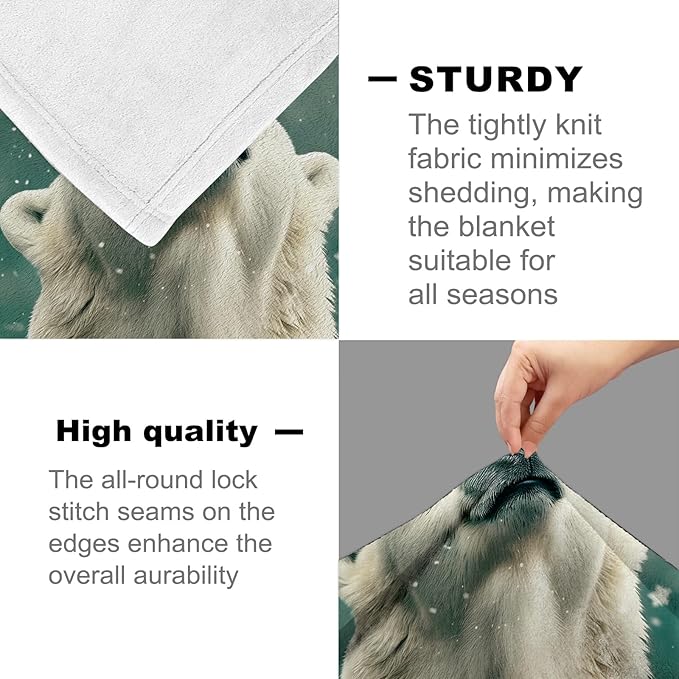 Polar Bear Blanket for Adults Kids, Flannel Polar Bear Blankets Gifts, Snow Polar Bear Throw Blanket for Sofa Couch Bed Living Room Soft Warm Cozy Polar Bear Decor 60" x 50"
