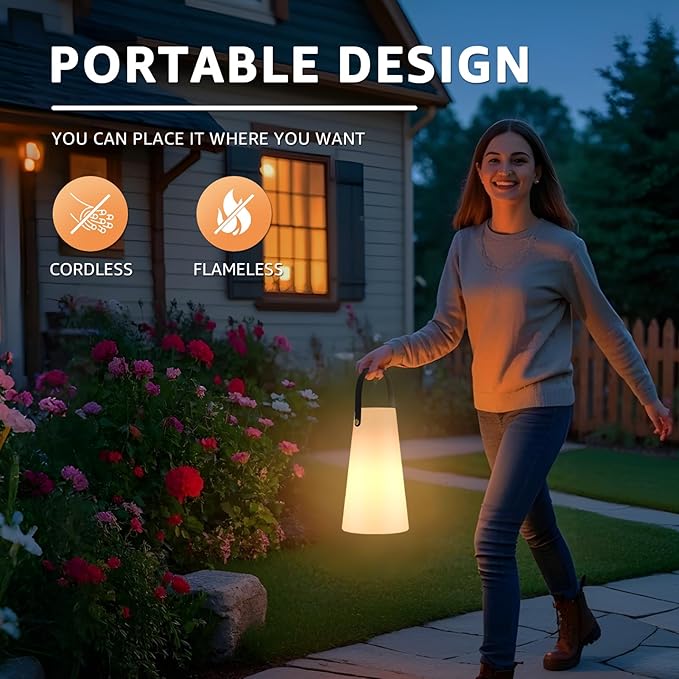 Portable Outdoor Table Lamp, Cordless Rechargeable Outdoor Table Lanterns RGB LED Lights with Remote, IP44 Water-Resistant Battery Operated Hanging Lamp for Patio Garden Camping Dining Room