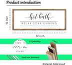 ZZJJHYWGQ Hot Bath Relax Soak Unwind Sign Bathroom Wall Decor 32"×12" Farmhouse Rustic Funny Bathroom Vintage Restroom Guest Large Wooden Framed Washroom Hanging Art (Wood)